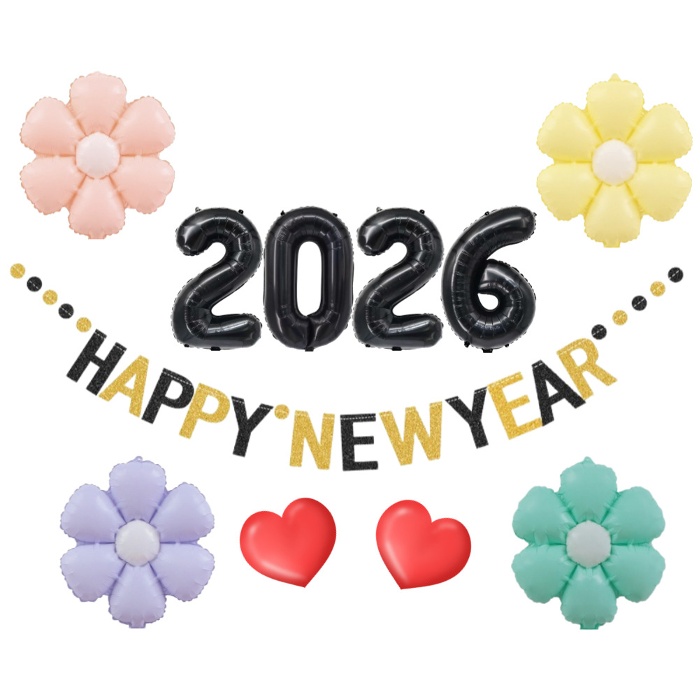 스마일파티 2025 새해 웰컴 신년 송년 해피뉴이어 가랜드 숫자풍선 세트, 1세트, 2026블랙 8,900원