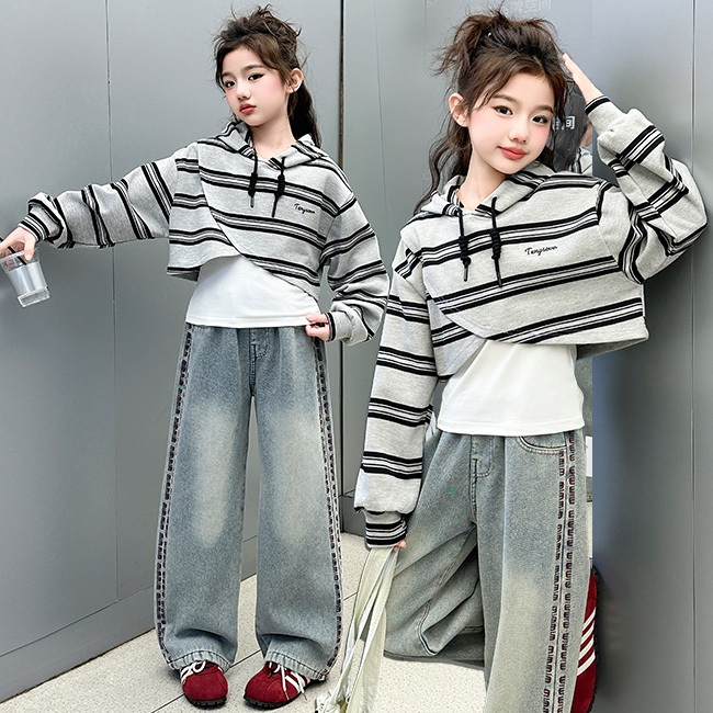 비비키드 여아 봄 가을 신상 초중생 상하복 쓰리피스 세트 주니어 체크 긴팔티 후드티 상의+하의 세트 초등생 긴바지 세트 (A302) 46,800원