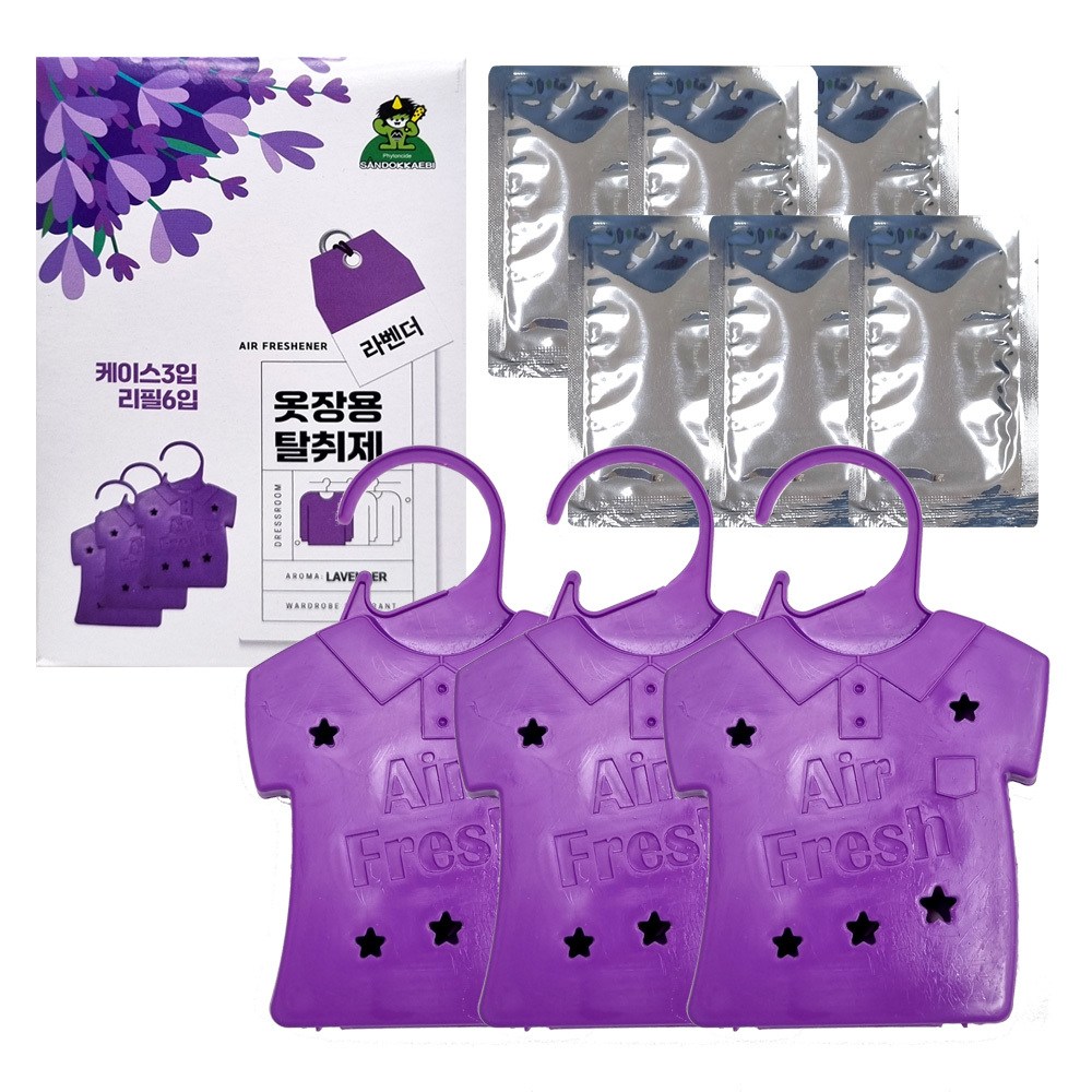 산도깨비 옷장용탈취제 세트(케이스3+리필6입) 라벤더 X 1개, 1개 6,000원