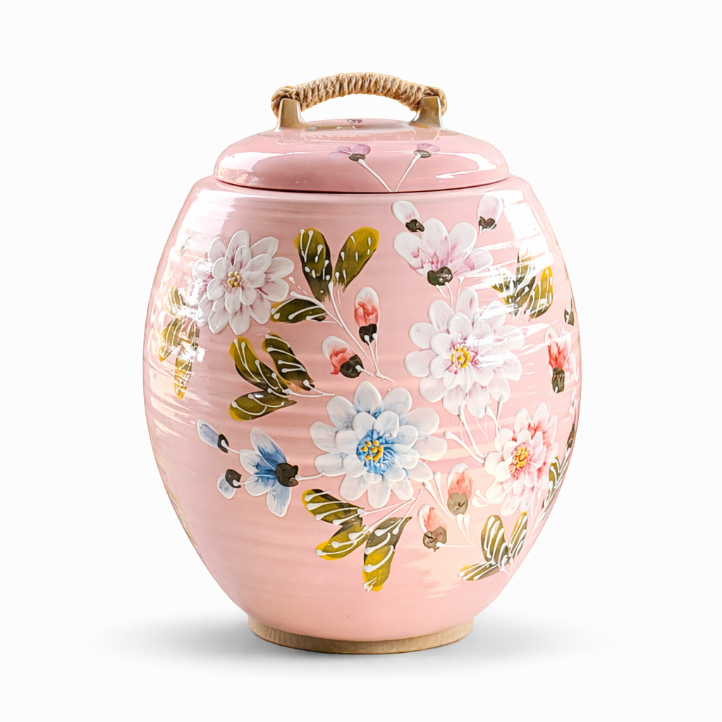 여주흙도예_쌀독 항아리 20Kg 분청 핑크 목단 항아리형, 핑크 150,000원