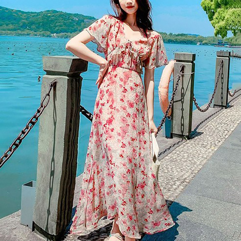 ORZQU 여성 여름 캐주얼 루즈핏 쉬폰 플라워 바캉스 원피스 프릴 캉캉스커트 35,800원