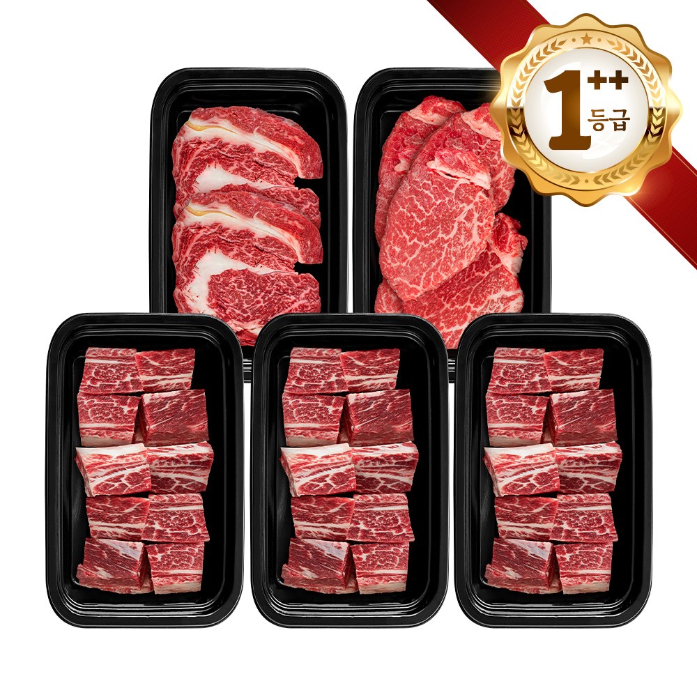 쿠가[냉장냉동] 횡성한우 어사품 1++등급 구이 찜갈비 혼합 5구 9호(총3.1kg)근내지방도7이상[구성 등심+안심채끝(랜덤)+찜갈비+찜갈비+찜갈비] 506,000원