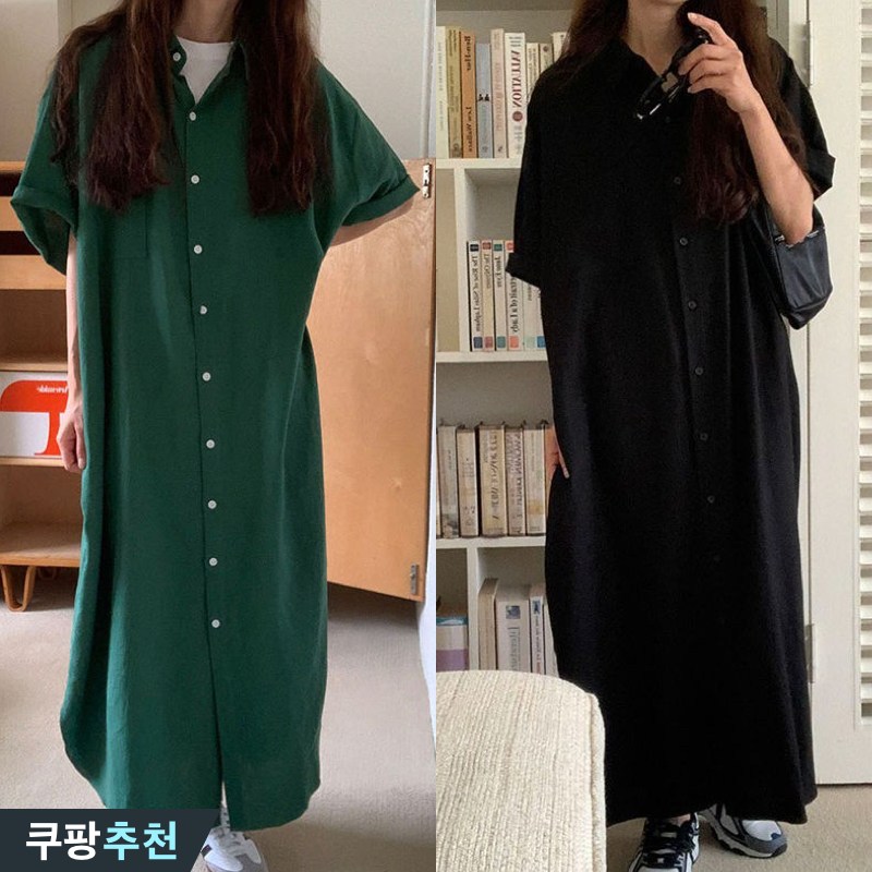 (완전 편한) 150kg까지 빅사이즈 여성 빈티지 카라 셔츠형 옆트임 반팔 원피스 여름 편한 심플 모던 일자핏 박스 루즈핏 롱 데일리 얇은것 시원한 외출용 3xl 4xl 원피스 22,900원