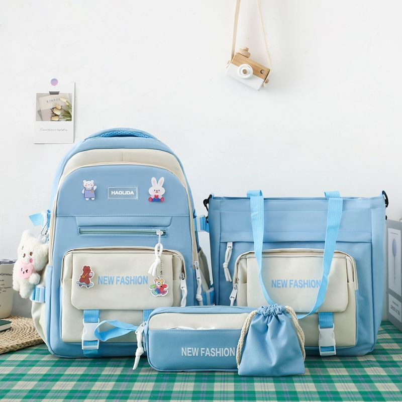 ANYOU 학생 백팩 대용량 책가방 통기 내마모성 여행용백팩 캐주얼 백팩 4종세트+장신구, 현재가 29,800원