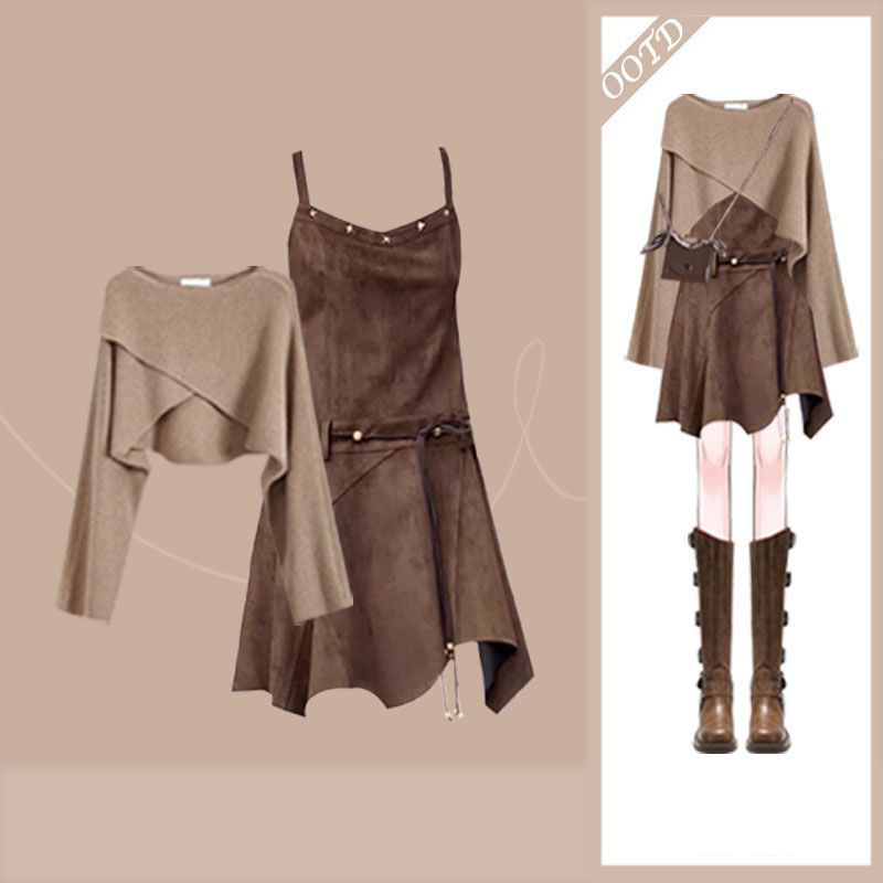 봄 가을 여성 데님 세트 캐주얼 언밸런스 긴팔티 + 끈나시 원피스 투피스 기질 여자 데님 세트 WXY 33,630원