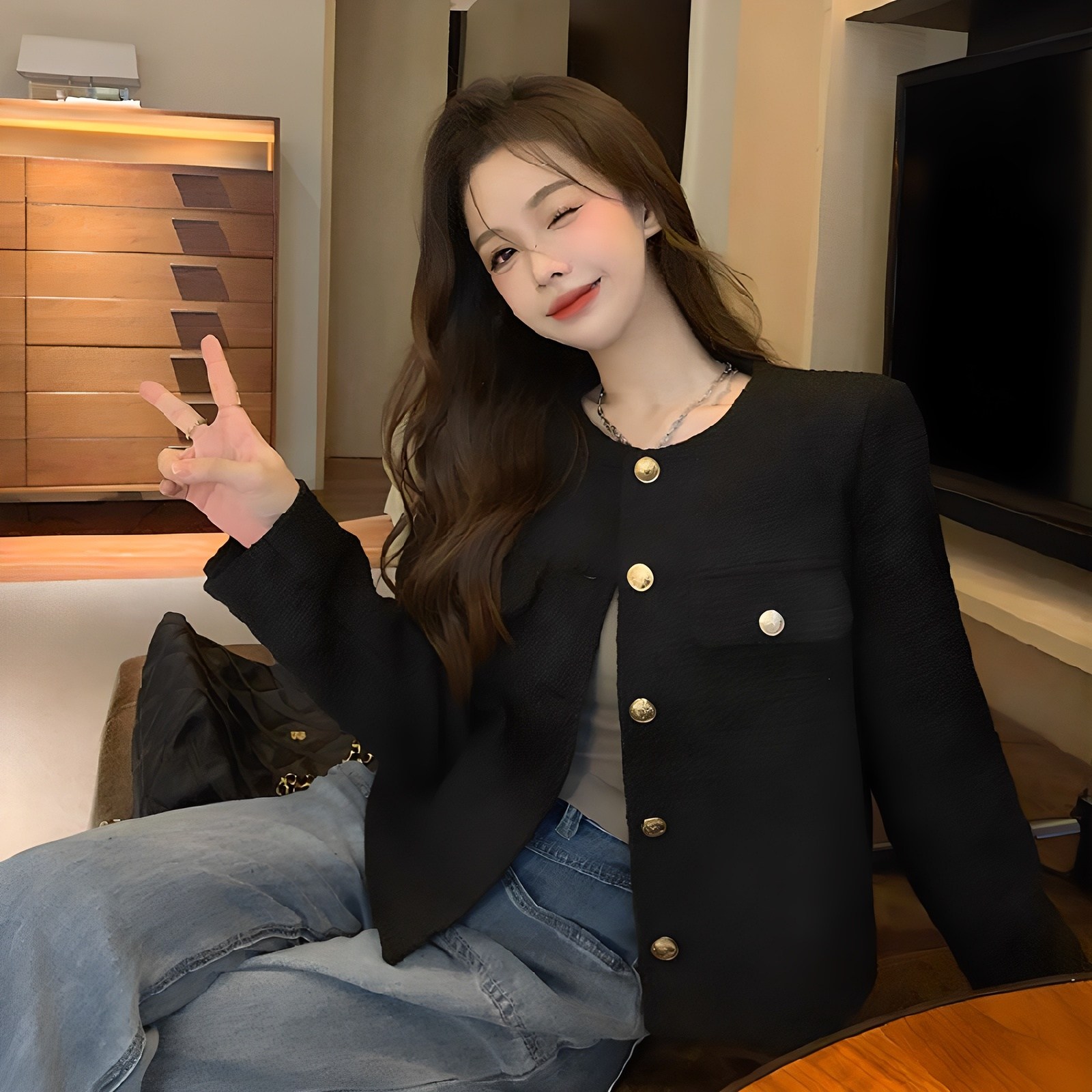 피어니스트 여성용 버튼 하객룩 트위드 자켓 24,400원