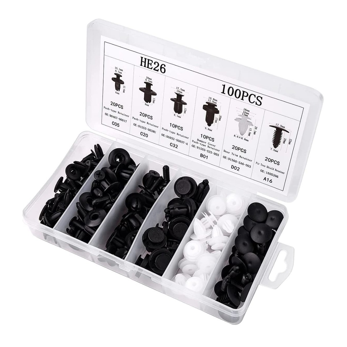 자동차 패스너 키 100p 세트+오리발, 검정색,백색, 1개 9,900원