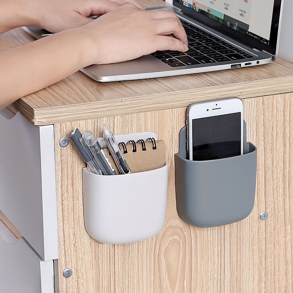 무타공 접착식 다용도 리모컨 휴대폰 거치대 벽걸이 수납함 5P 세트 7,900원