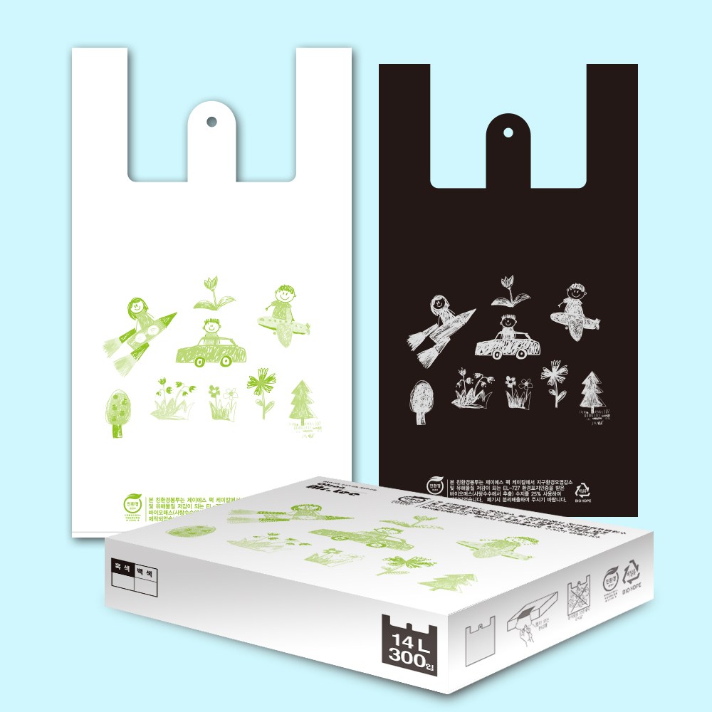 친환경 비닐봉투 손잡이봉투 14L/300/매 환경오염 저감물질함유, 1세트 29,900원