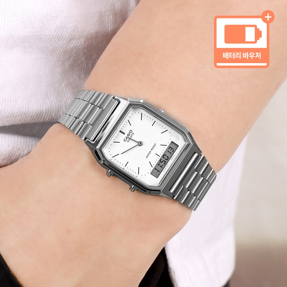 카시오 공용 빈티지 사각 아나디지 프리버클시계 AQ-230A 화이트 49,000원