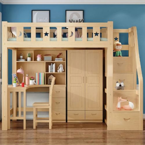 원목 튼튼한 벙커침대 수납 2층 이층 책상 성인 작은방 인테리어 초등 일체형 세트 베드, 프레임+사다리+옷장+책상 877,000원