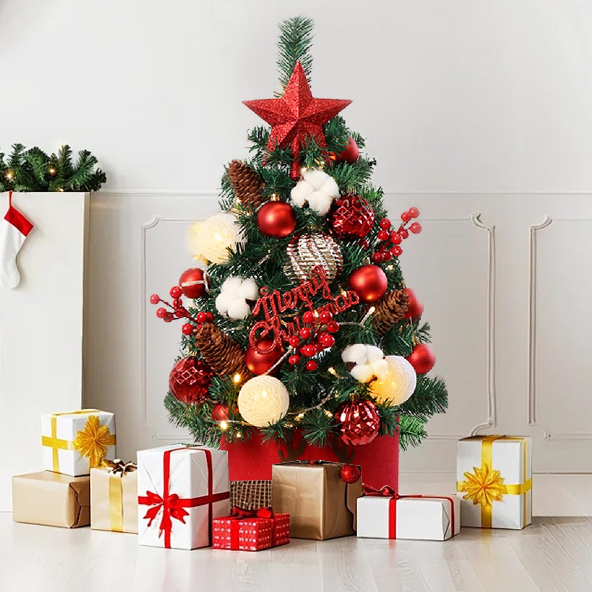 화려하고 풍성한 미니 크리스마스트리, 원터치 조작, 받침대 포함, LED 조명, 다양한 정교한 장식품이 함께 제공되어 거실, 식당, 호텔 등 다양한 장소에 적합합니다,120cm, 레드 와인 세트 6,900원