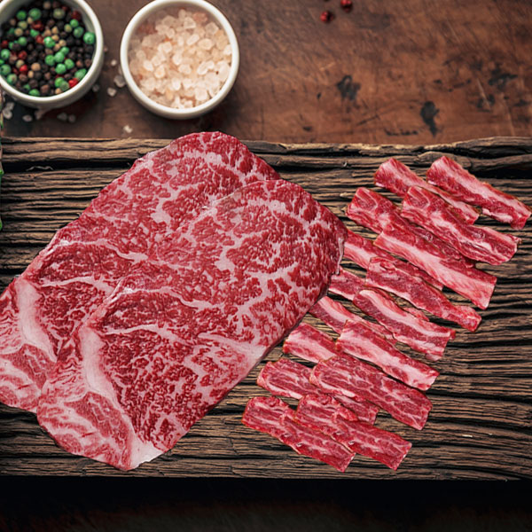 [우직한우] 1++등급 한우 구이용 투쁠 꽃등심300g + 투쁠 갈비살300g  총 600g 59,000원