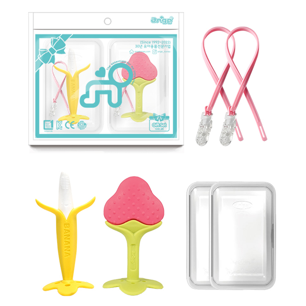 앙쥬 베스트 치발기 2종 세트, 바나나 치발기 + 딸기 치발기 + 스트랩(2P) + 케이스(2P), 혼합색상, 1세트 20,300원