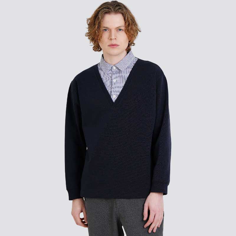 남자 스트라이프 셔츠 카라 레이어드 로고자수 긴팔 티셔츠 CXS25FKKT907 NAV 89,100원