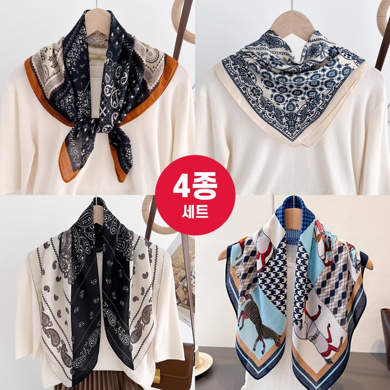 허블리 여성 부드러운 사각 스카프 머플러 4종세트 13,000원