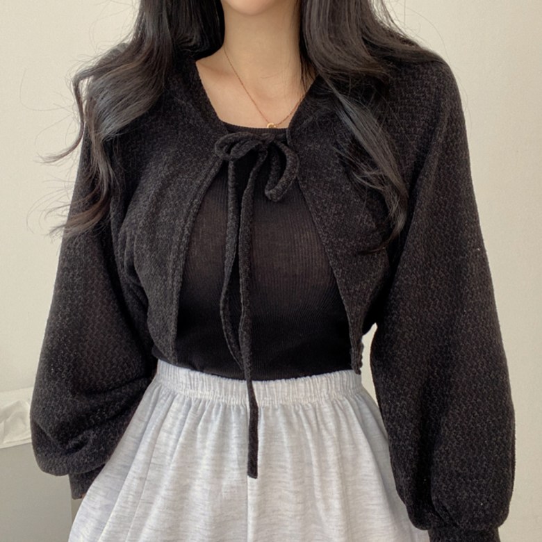 구디프 여성용 어뮤즈 벌룬 소매 볼레로 가디건 16,000원