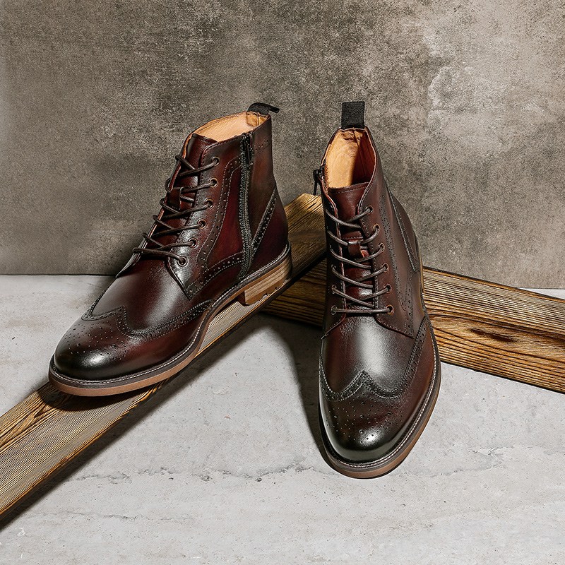 DESAI 브로그 디자인 남성 가죽 부츠, 레이스업 스타일, 복합 소재 아웃솔 95,500원