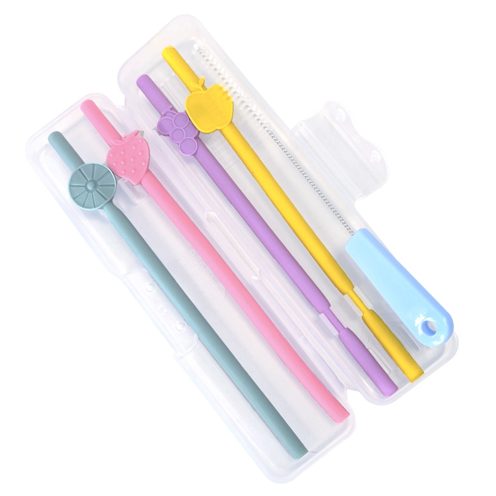 아가프라 봄봄실리콘빨대 4p+세척솔+케이스 세트 열탕소독가능 재사용빨대, 1세트 14,400원