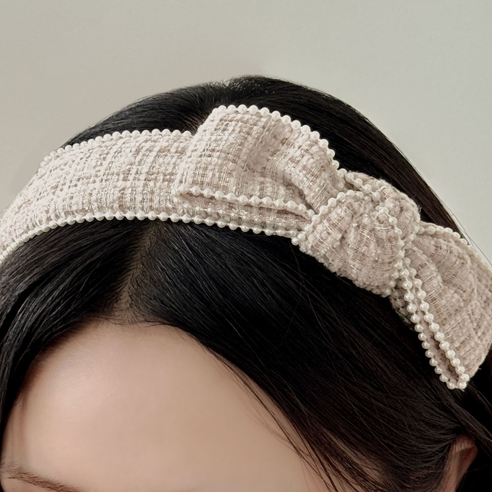 온리유 클래식 트위드 진주 사이드 리본 머리띠 하객룩 헤어밴드 18,500원