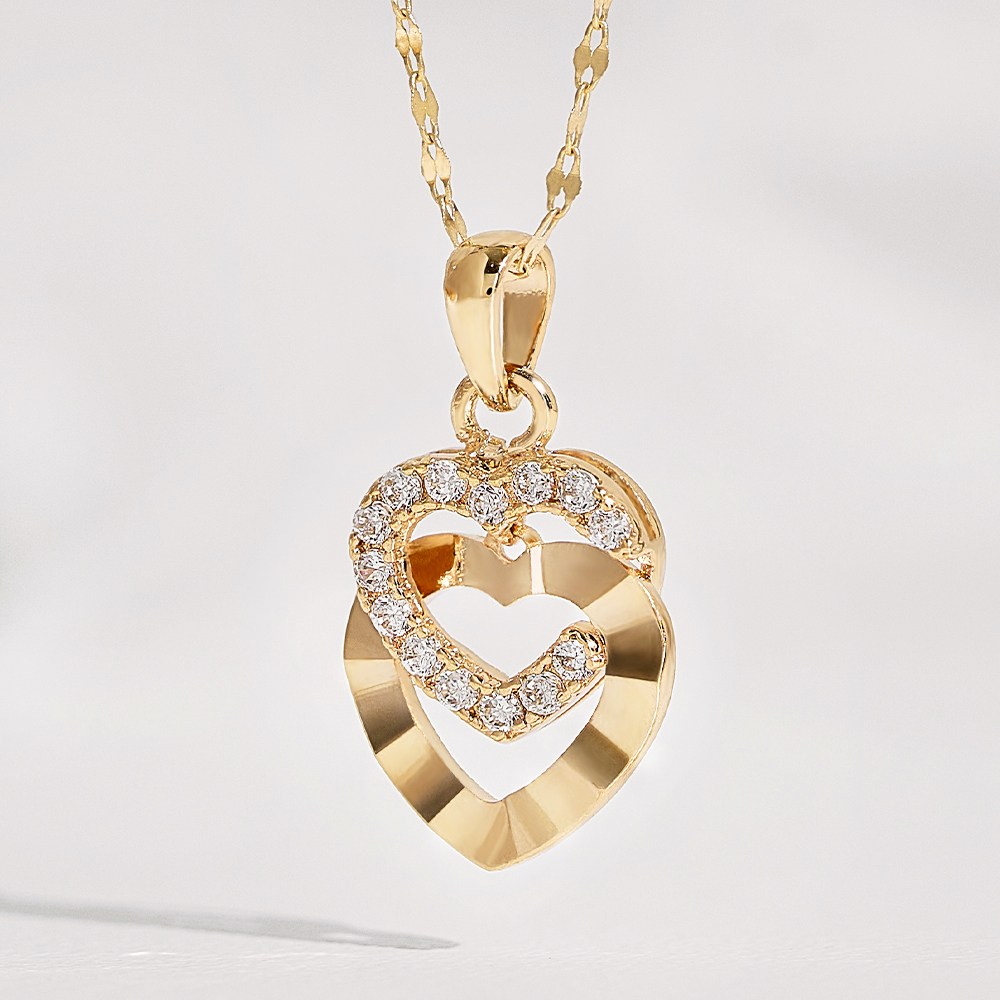 루이델라 14K 18K 목걸이 트윈 하트 컷팅 여성 심플 데일리 큐빅 금 목걸이 여자친구 선물 179,000원