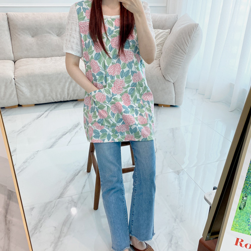 플라워 린넨 수국 미니 앞치마 플로리스트 공방 꽃집 뷰티샵 단체복 맞춤 여름 에이프런 집들이선물, 수국미니(핑크), 1개 34,900원