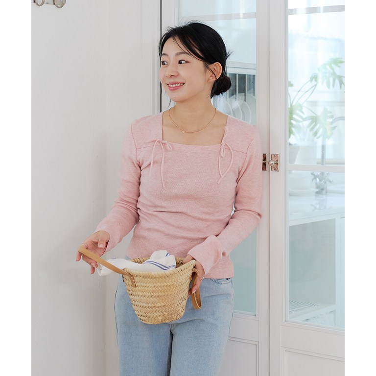 [메리브] 투리본니트 여성 예쁜 스퀘어넥 디자인 봄가을 니트  슬림핏 긴팔 니트 2color 34,900원