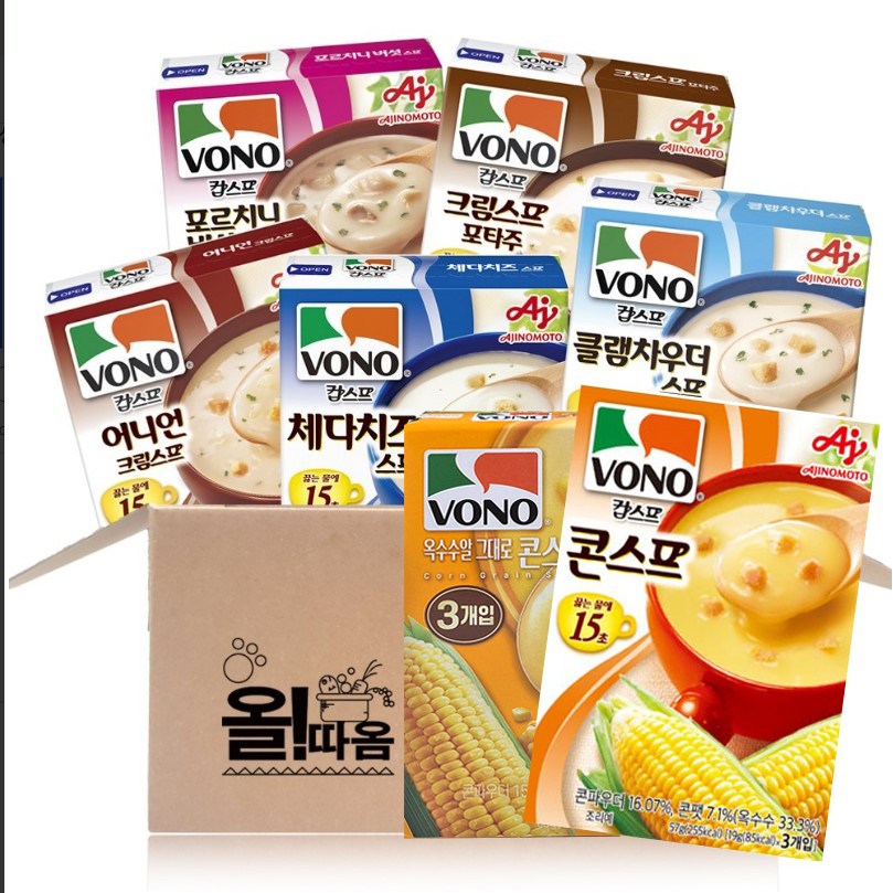 농심 보노 7종 혼합기획세트 (콘스프57g+포르치니버섯54g+포타주크림51g+체다치즈63g+어니언54g+클램차우더63g+옥수수알그대로63g), 1개, 63g 25,980원