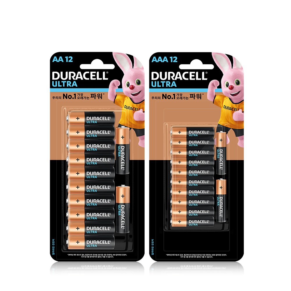 듀라셀 울트라 알카라인 건전지 블리스터팩 AA 12p + AAA 12p 19,900원