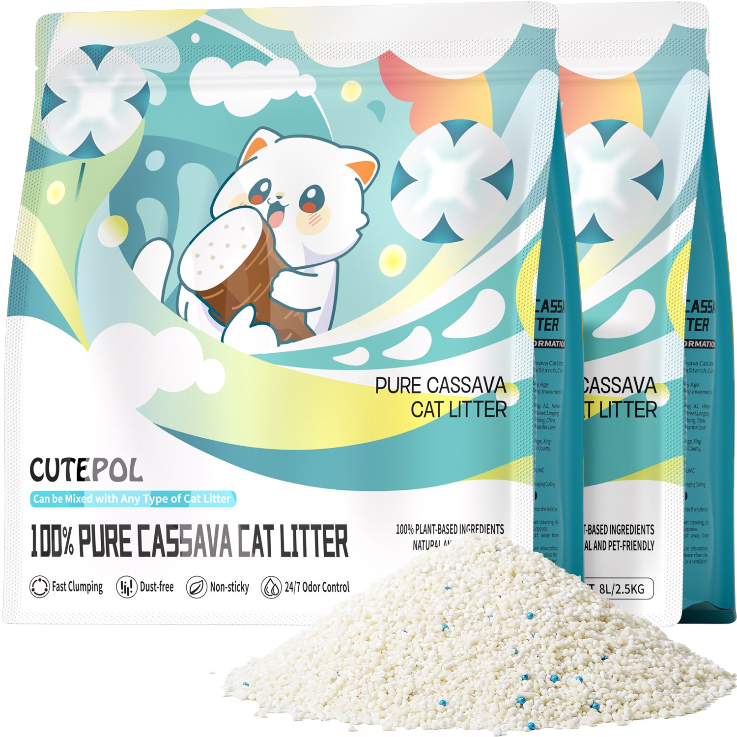 Cutepol 순수 카사바 고양이 모래, 빠른 응집, 강한 흡수력, 무분진, Original, 2개, 2.5kg 16,900원