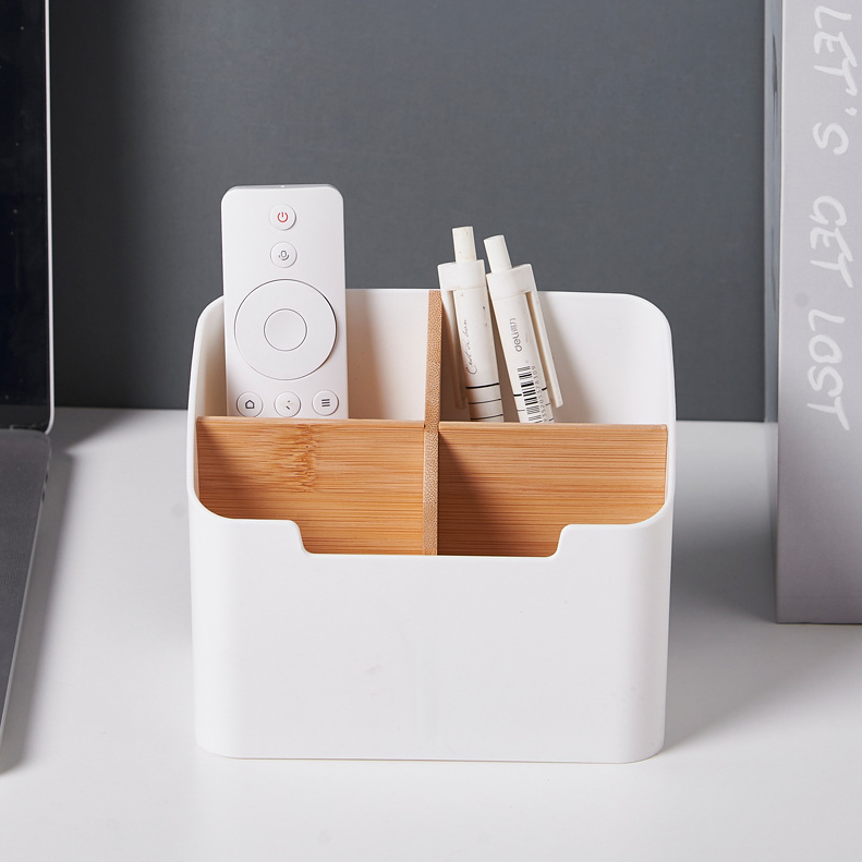 피키베어 4칸 깔끔 분리수납 리모컨 펜 브러쉬 정리함, 1개, 4칸 화이트+우드 12,000원