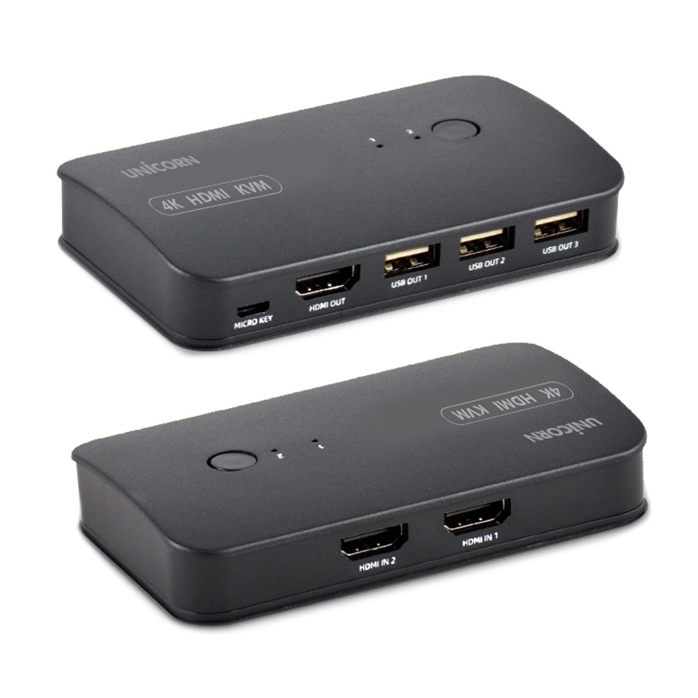 유니콘 4K 2포트 HDMI KVM스위치 모니터 키보드마우스 USB공유 HDMI케이블포함 KVM-200HV, 1, KVM-200HV 34,900원