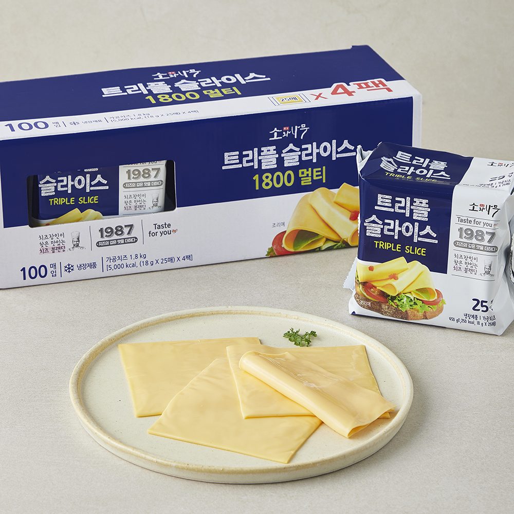 [로켓프레시] 소와나무 동원 트리플 슬라이스 치즈, 18g, 1개, 100개입 21,270원