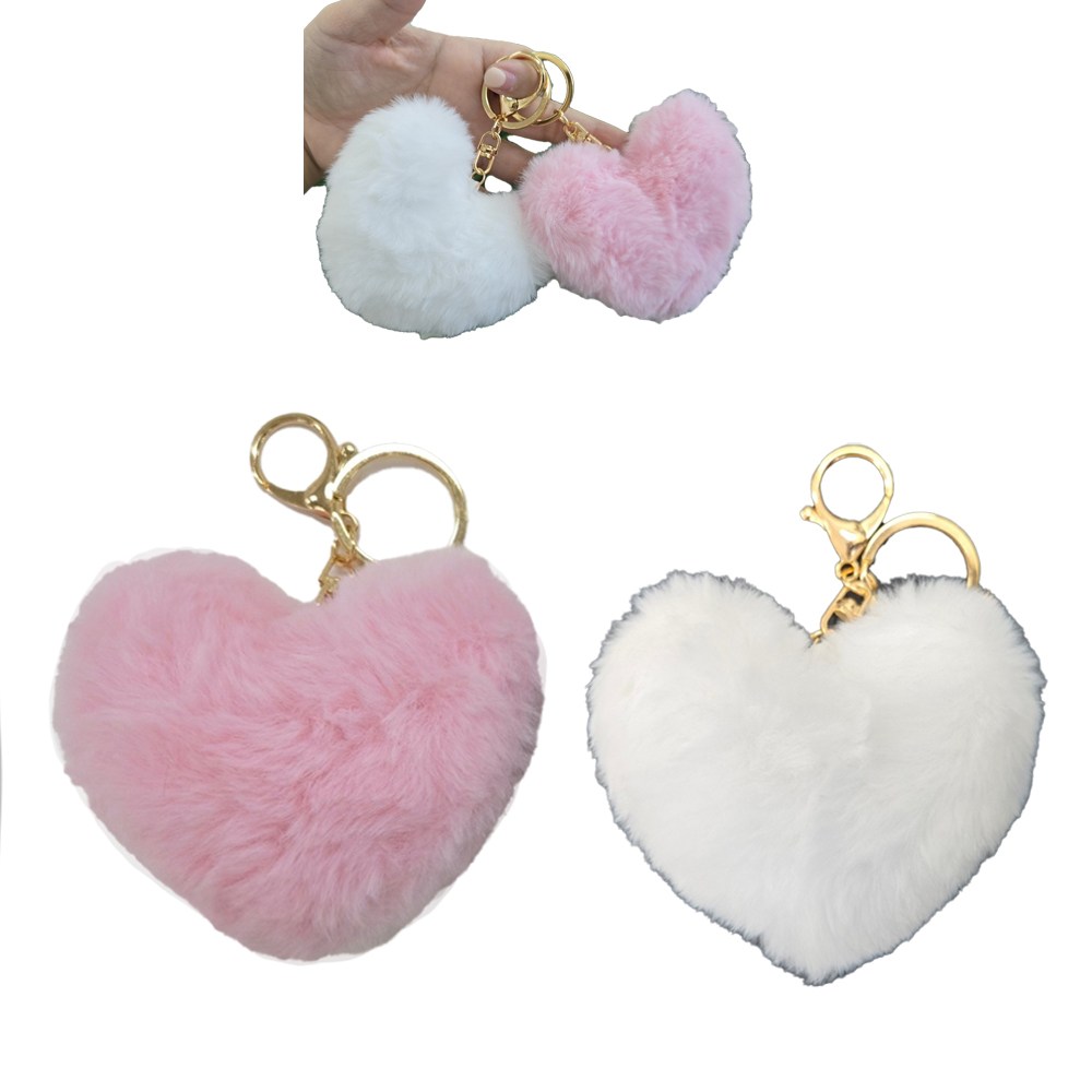 바이유즈 토끼털 폼폼 하트키링, 핑크+화이트, 1세트 7,800원