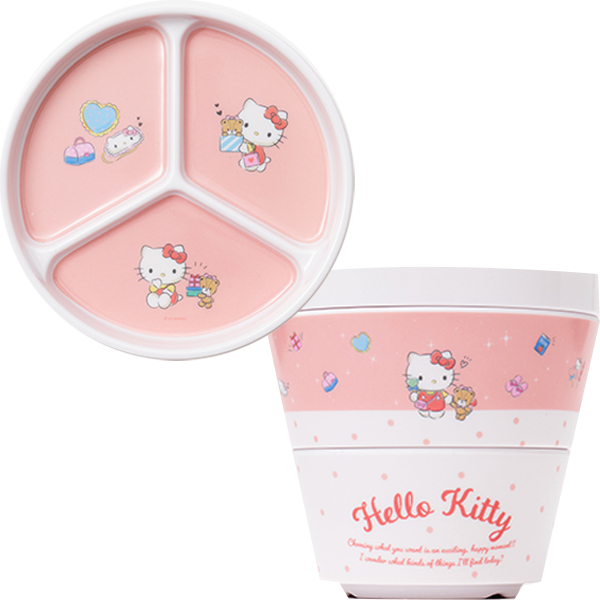 데이니즈 산리오 캐릭터즈 1인용 식기 세트 3p, 헬로키티, 나눔접시 + 대접 + 공기, 1세트 19,000원
