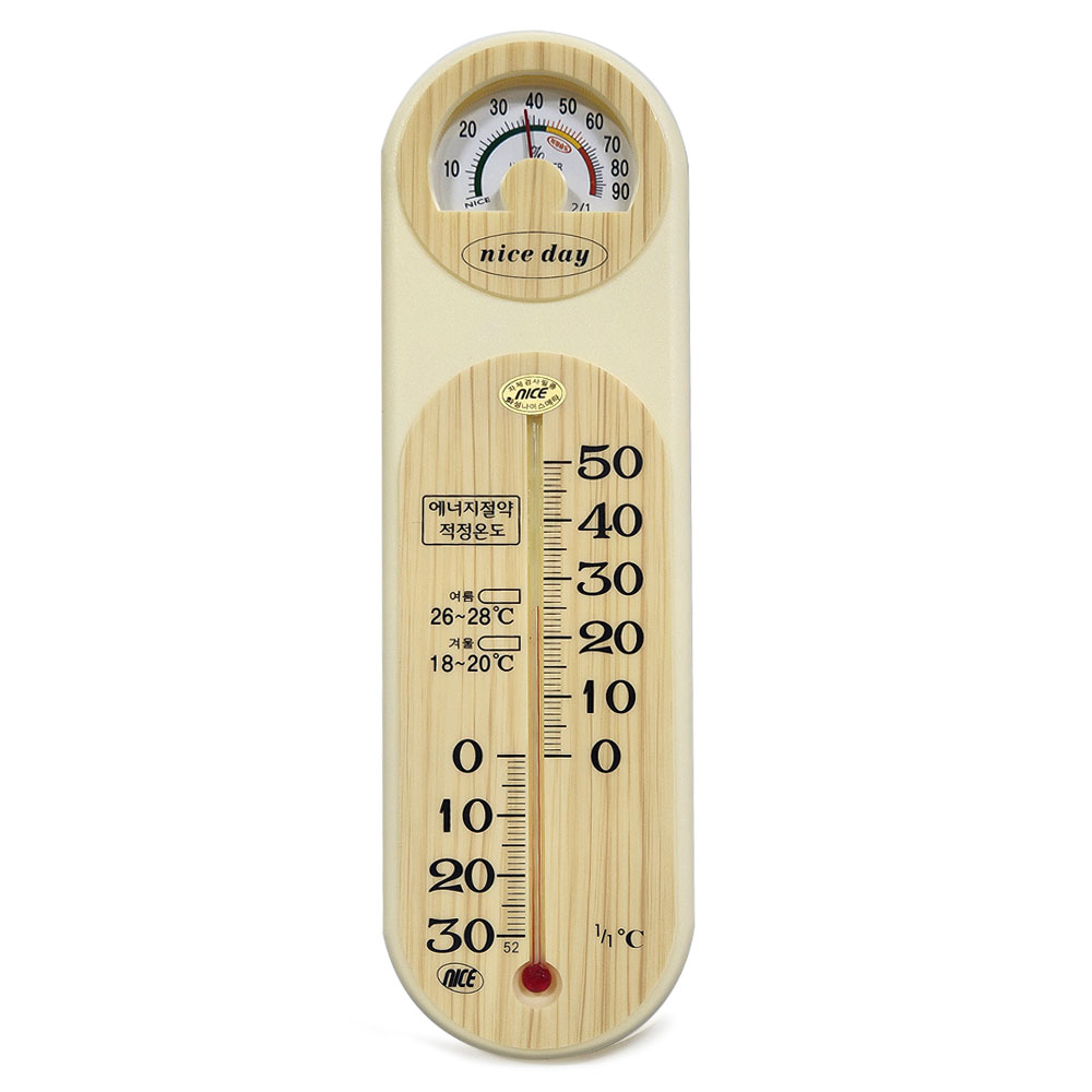 나이스데이 무늬목 온습도계 롱타입 국산 바이메탈 벽걸이형 온습도계 온도습도계 습도계 6,000원
