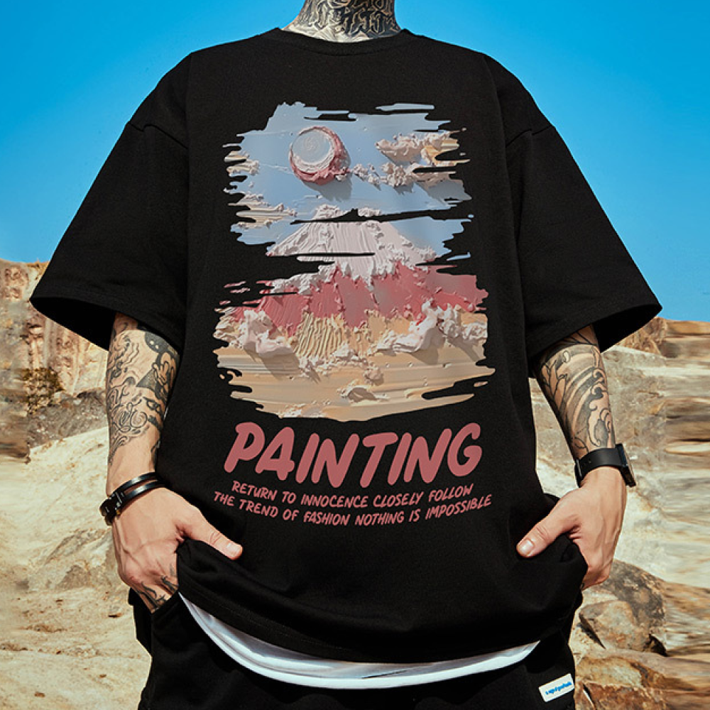 [2XL-5XL] 블루제이 페인팅 순면 빅사이즈 오버핏 프린팅 반팔티 21,700원