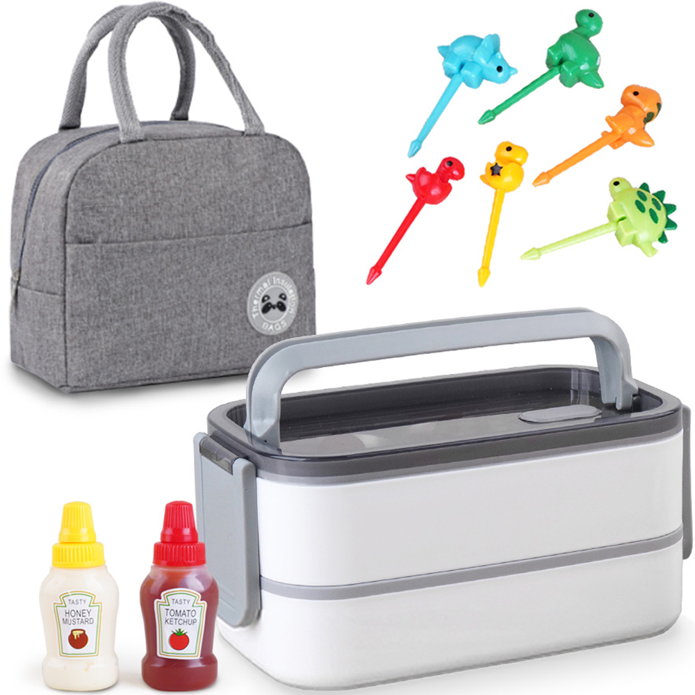 인블룸 웜 화이트 도시락 + 미니 소스통 + 피크닉 보냉 도시락 가방 + 데코픽 공룡 6종 세트, 그레이(가방), 1세트 38,350원