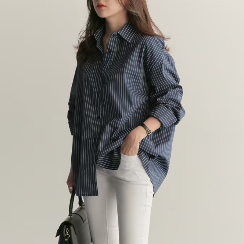 여성용 스트라이프 긴팔 중장기장 루즈핏 셔츠 여성셔츠 스트라이프셔츠 긴팔셔츠 루즈핏셔츠 중장기장셔츠 캐주얼셔츠 데일리셔츠 27,000원