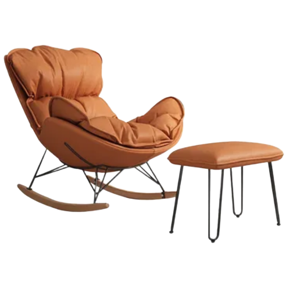 쿠시에 Cushie 포근한 프리미엄 럭셔리 흔들의자 리클라이너 스윙체어 안락의자 북유럽 독서의자 1인쇼파, 1개, 6. 오렌지 (풋스툴 포함) 138,000원