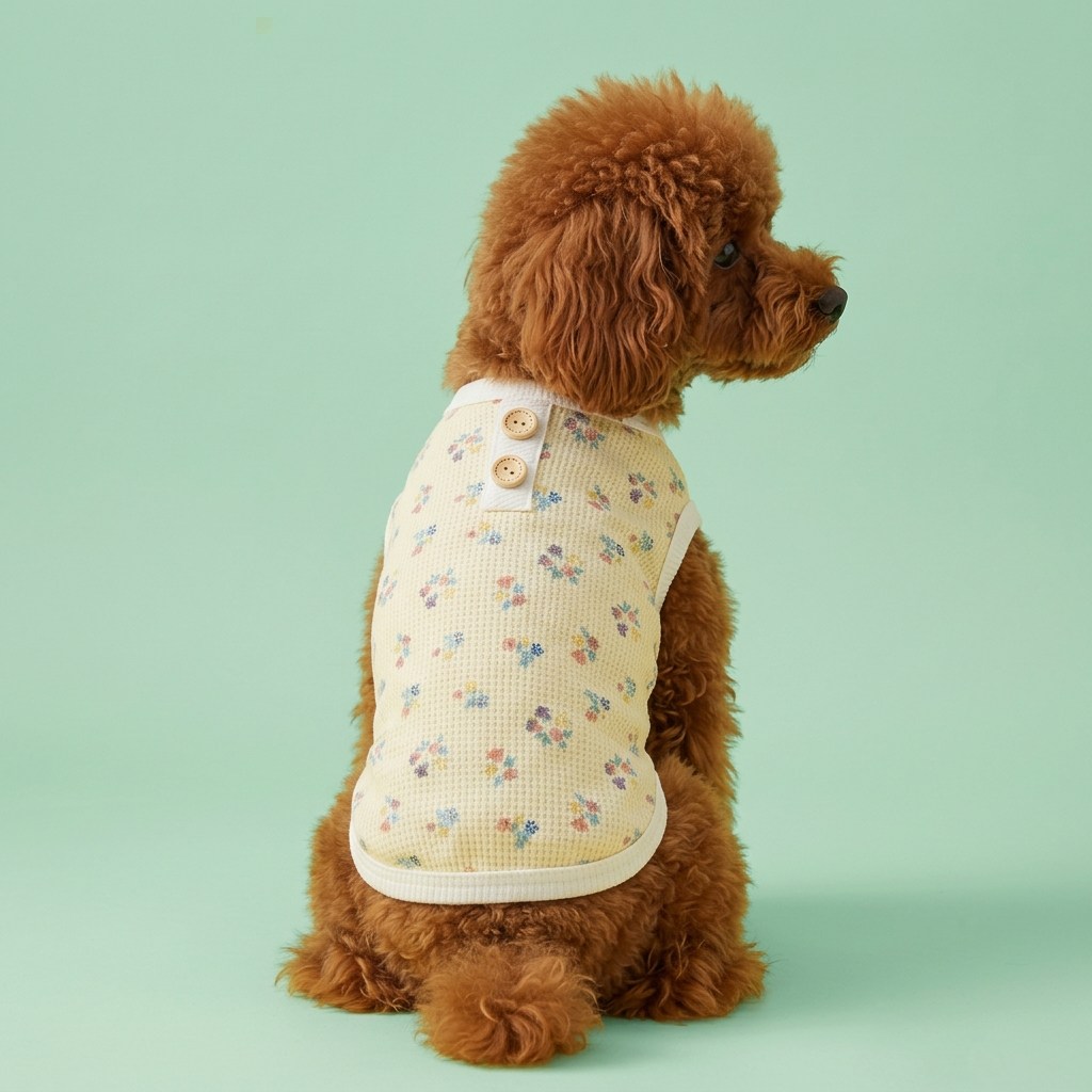 딩동댕독 강아지옷 와플 꽃무늬 애견 티셔츠 실내복, 1개, 옐로우 12,800원