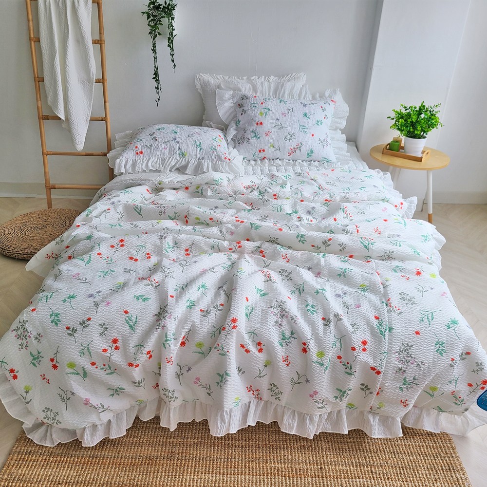 여름침구세트 올리비아 시어서커 핑크 퍼플 프릴차렵이불 화이트 패드 슈퍼싱글 퀸 킹사이즈 94,100원