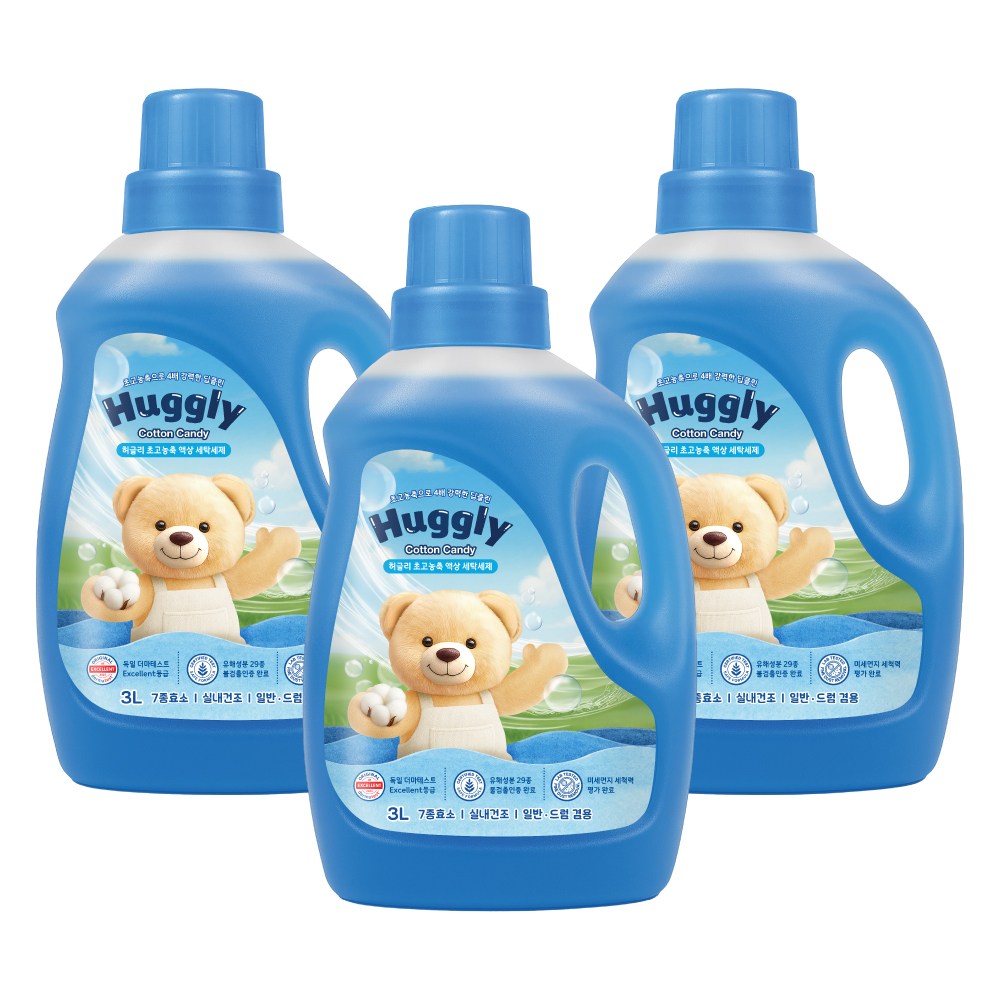 허글리 초고농축 액상 세탁세제 코튼캔디, 3개, 3L 28,900원