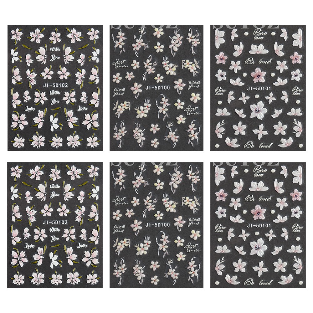 BUZOO 플라워 네일 스티커, 6개, 흰색 13,900원