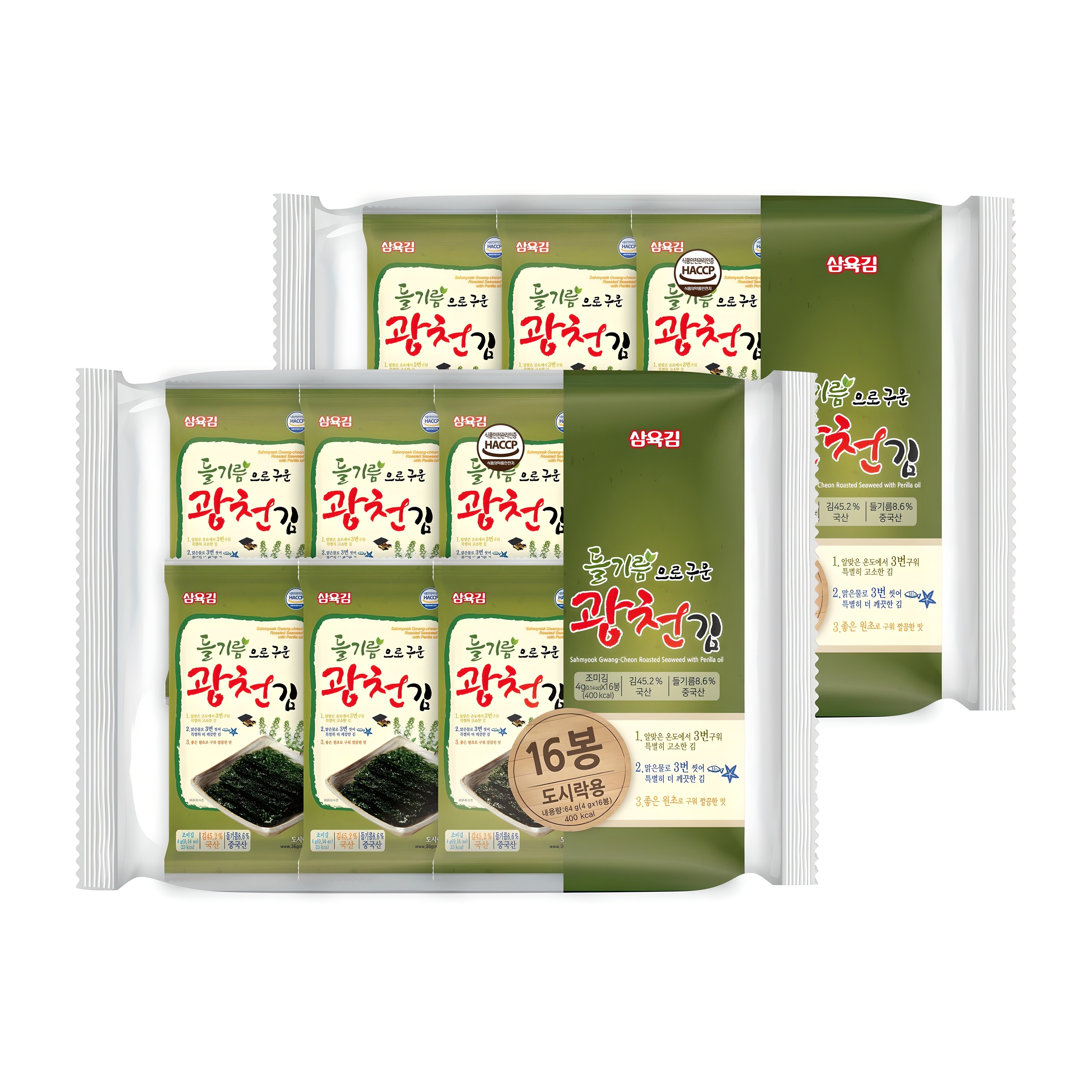 삼육김 들기름으로 구운 광천김 도시락김 16p, 4g, 32개 11,900원