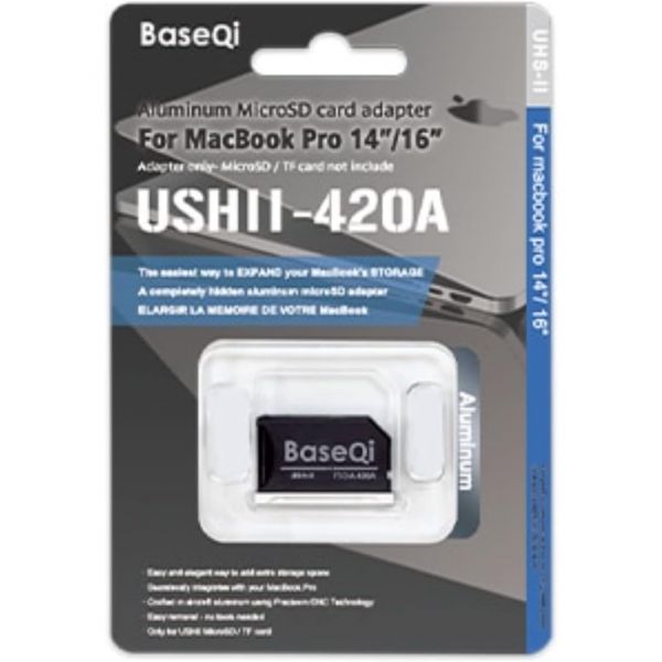 BaseQi UHSII-420A 정밀 알루미늄 MicroSD 카드 어댑터 맥북 프로 14인치 16인치 2021 UHS2 UHS-2 UHSII UHS-II 스페이스 그레이 420 110,700원