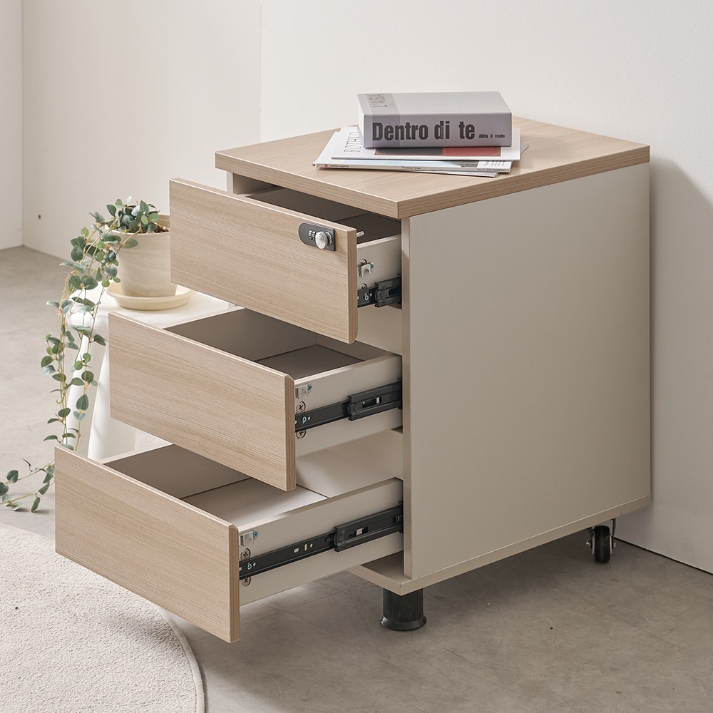 라이즈 오크 다이얼잠금 3단 이동서랍 사무용 책상 서랍장 219,000원