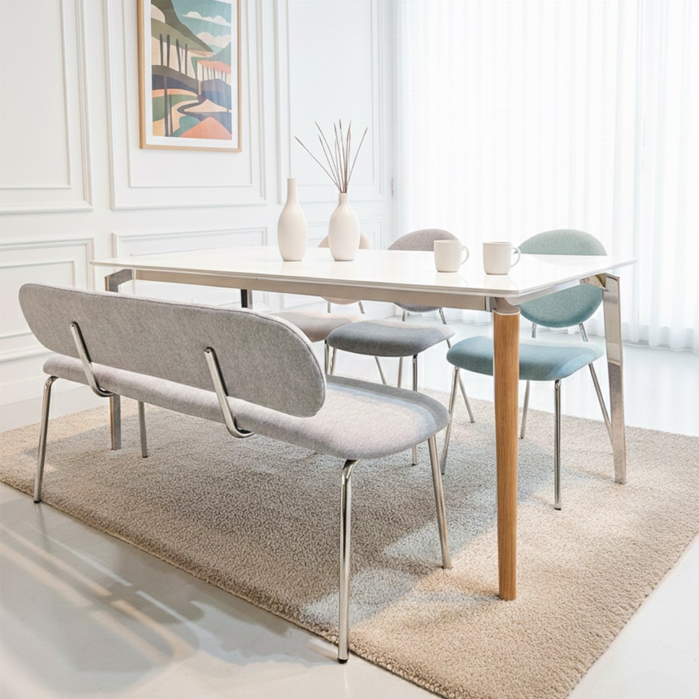 모나코가구 비엔나 세라믹 포세린 크롬 애쉬 4인용 6인용 1500/1800 식탁세트 의자포함, 일반 3 + 벤치 1, 1800(6인용) 798,000원