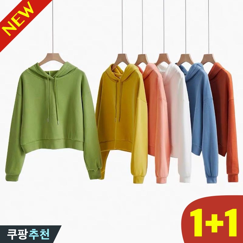 (완전 편한) 1+1 여성 특양면 크롭 베이직 학생 후드티 티셔츠 봄 가을 빅사이즈 추천 루즈핏 간절기 무지 솔리드 심플 짧은 커플 하늘색 핑크 블랙 화이트 소프트 여자 맨투맨 티 11,800원