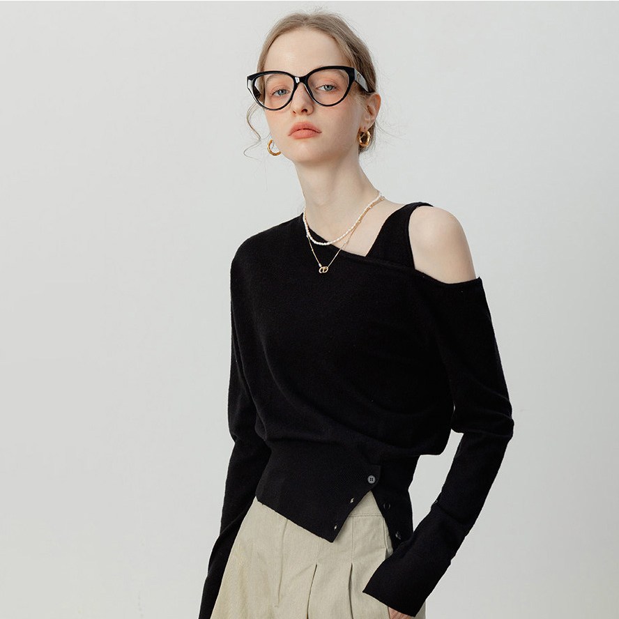 DANGZ 여성 어깨트임 니트 오프숄더 슬림 골지 니트 DG004 26,800원